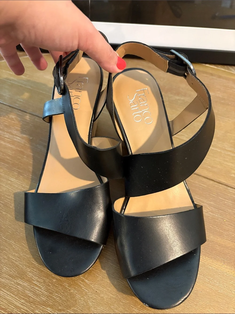 Franco Sarto Black Cork Wedge Sandals